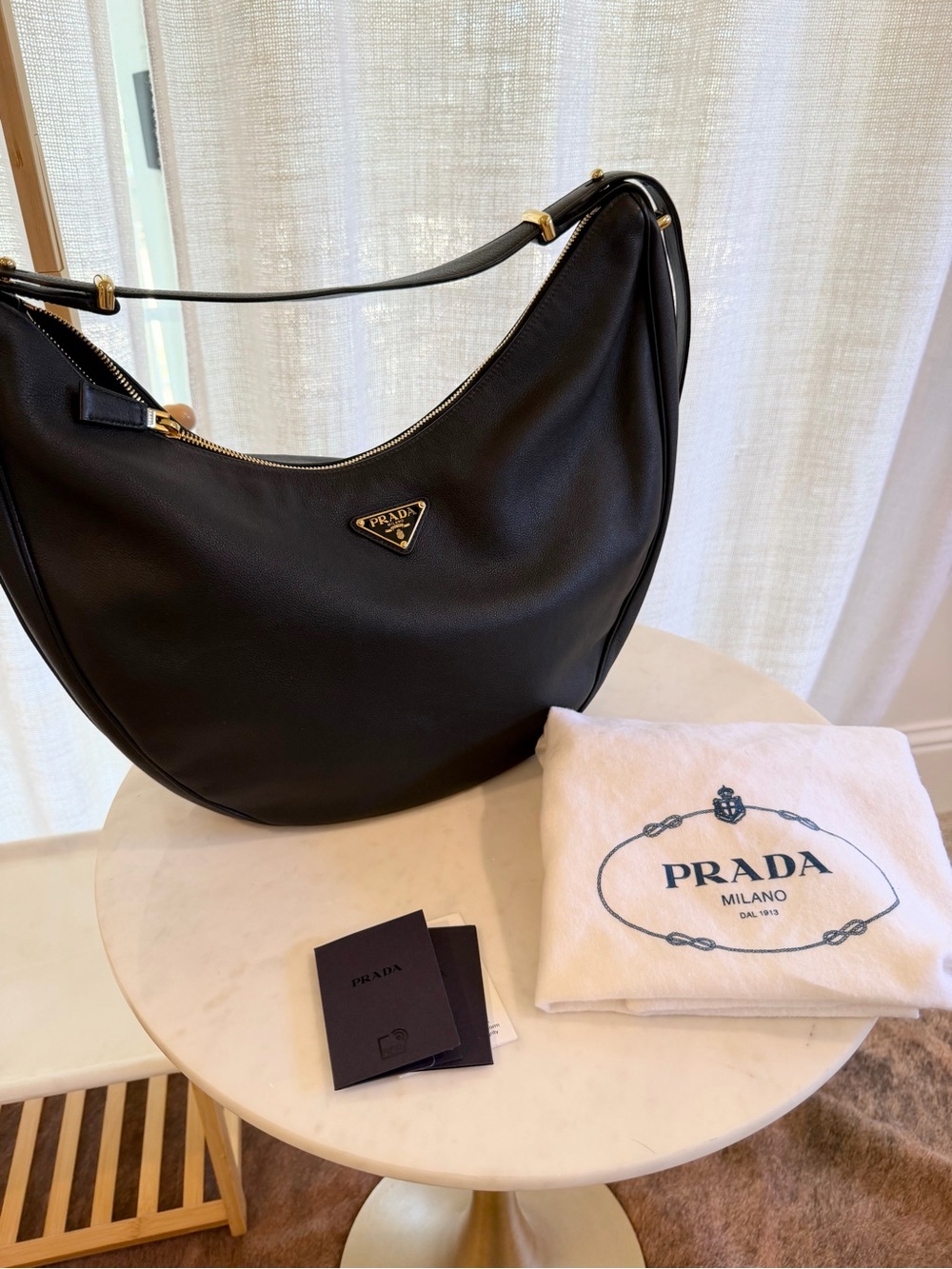 Prada Arque Large Leather Shoulder Bag with Gold Hardware